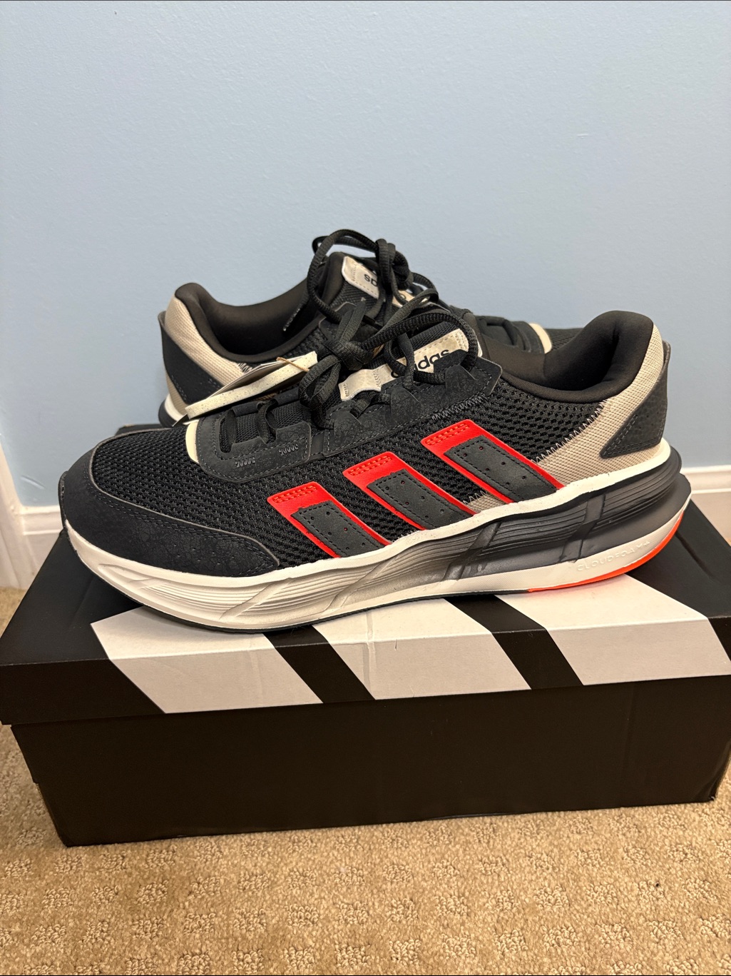 Adidas Black Sneakers With Red Stripes And White Accents
